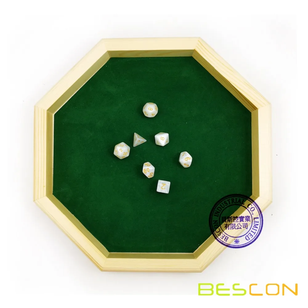 Heavy Duty 12 Inch Octagonal Wooden Dice Tray with Felt Lined Rolling Surface, Wooden Dice Rolling Tray