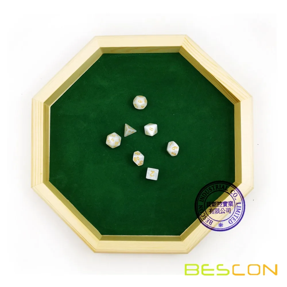 Heavy Duty 12 Inch Octagonal Wooden Dice Tray With Felt Lined Rolling Surface 