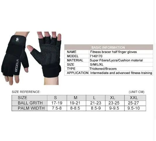 Boodun одна пара унисекс нескользящие тяжелая атлетика бодибилдинг фитнес половина пальца удлинить спортивные защитные перчатки S/M/L/XL