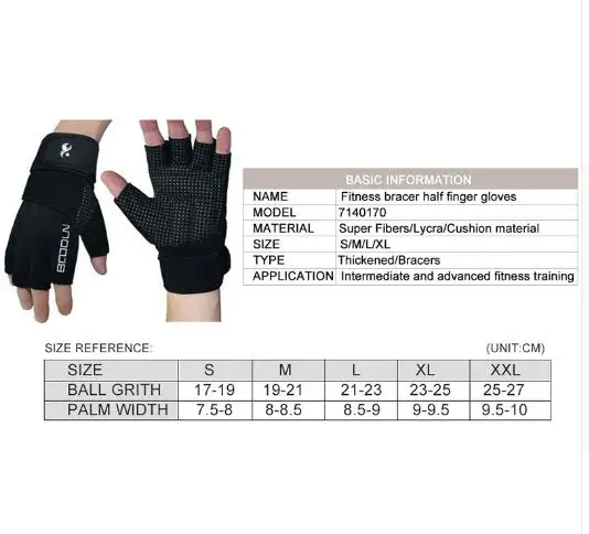 Boodun One Pair Unisex Non-slip Weightlifting Body Building Fitness Half Finger Lengthen Sport Gloves Protective Gloves S/M/L/XL