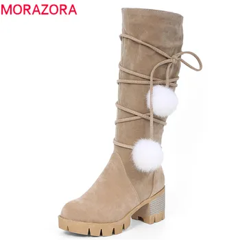 

MORAZORA 2020 new arrival knee high boots women flock zip autumn winter boots comfortable keep warm snow boots ladies shoes