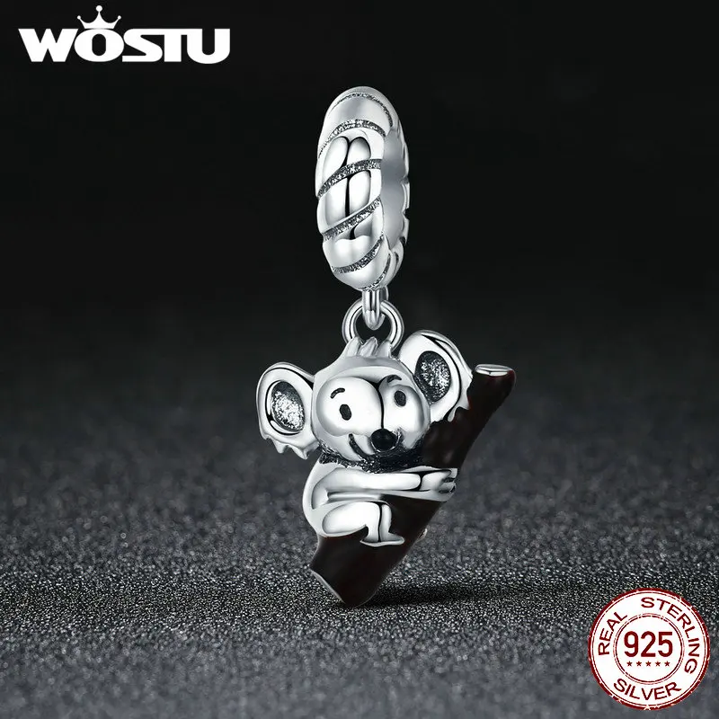 

WOSTU 925 Sterling Silver Love Hug Collection Koala Hug Tree Cute Animal Pendant Fit Original Women Bracelet and Necklace BKC519