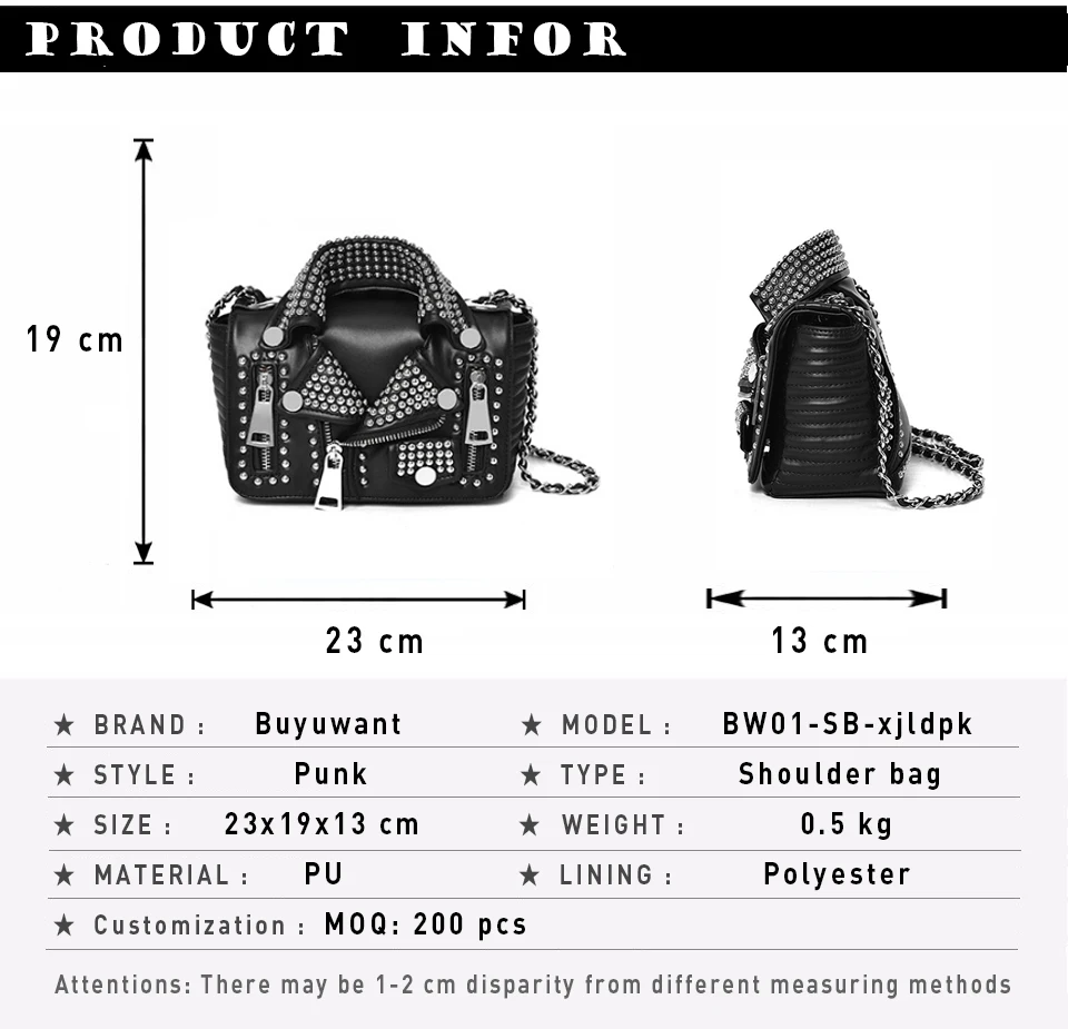 Buyuwant ПУ куртка сумка крутая цепь сумка заклепки сумки куртка почтальон Панк Сумка почтальон сумка через плечо BW01-SB-xjldpk
