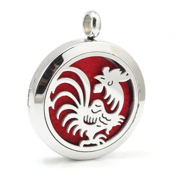 

10pcs/lot 30mm Stainless Steel Cock Aromatherapy Aroma Essential Oil Diffuser Pendant Locket Necklace Pendant