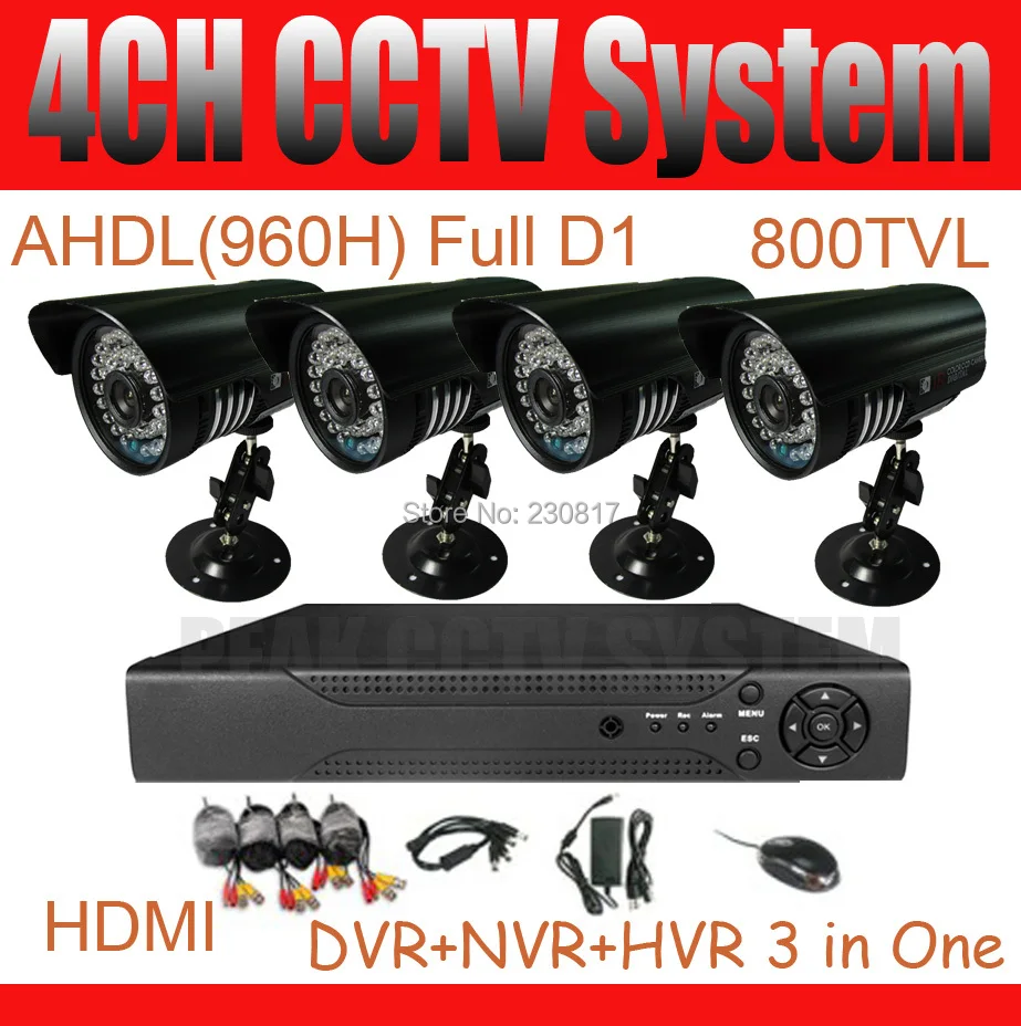 CMOS 800TVL 4CH CCTV System DVR Kit CCTV Camera AHDL 960H Full D1