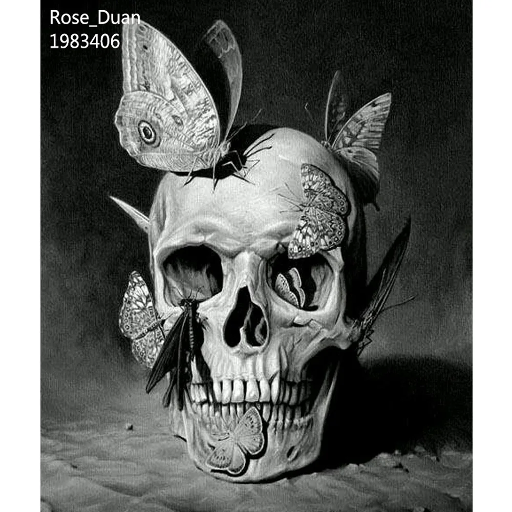 

New Arrival DIY Diamond Painting Skull and butterfly 5D Full Square Cross Stitch Kit Set Home Decor Needlework H648