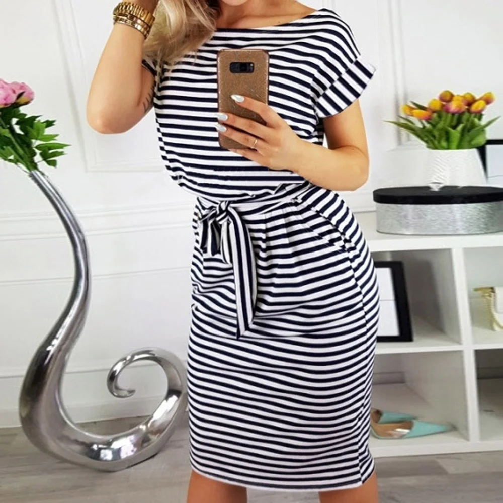 

2019 New Summer Dress Women Vintage Draped Sexy Bodycon Vestidos Striped Short Sleeve Slim Female Dresses