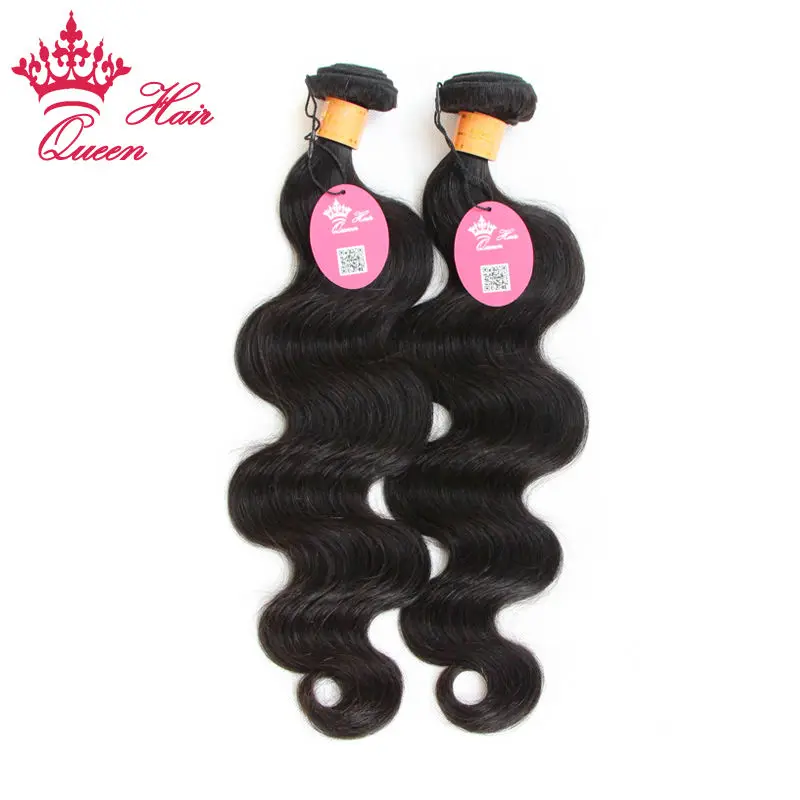 

Queen Hair Products Indian Body Wave 100% Human Hair Extensions 2pcs/lot Natural Color Can Be Dyed No Shed Machine Weft DHL Free