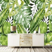 Пользовательские Настенные обои ретро ручная роспись зеленые банановые листья фон кактус фото обои для гостиной спальни украшения