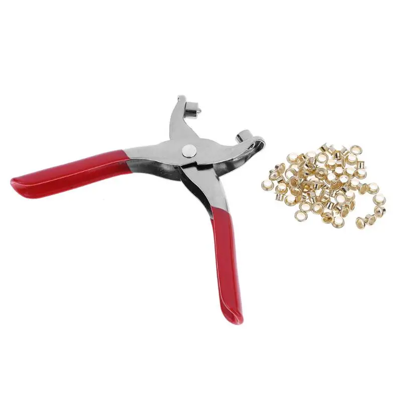 

Craft Shoes Fabric Pliers Eyes Clamp Belt Hole Pliers Eyelets Press Tool Kit with 100pcs Brass Gold Eyelet Grommets for Bag