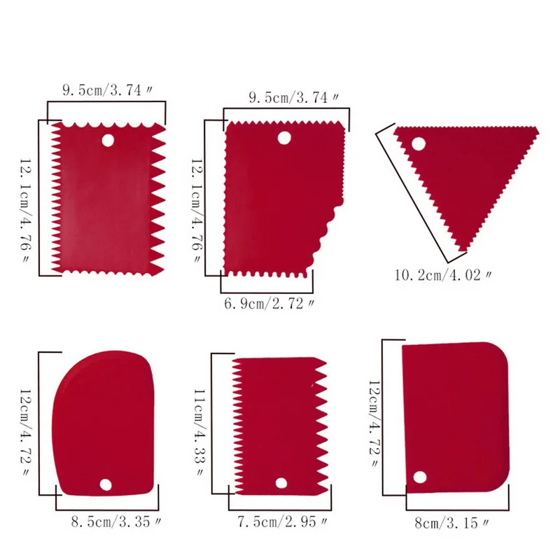 IVYSHION 3, 6 штук в партии, Пластик нерегулярные скребок для торта-торт украшения гребень с боковой шпатели выпечка инструмент помадка, кондитерские изделия резак - Цвет: 6pcs rose red