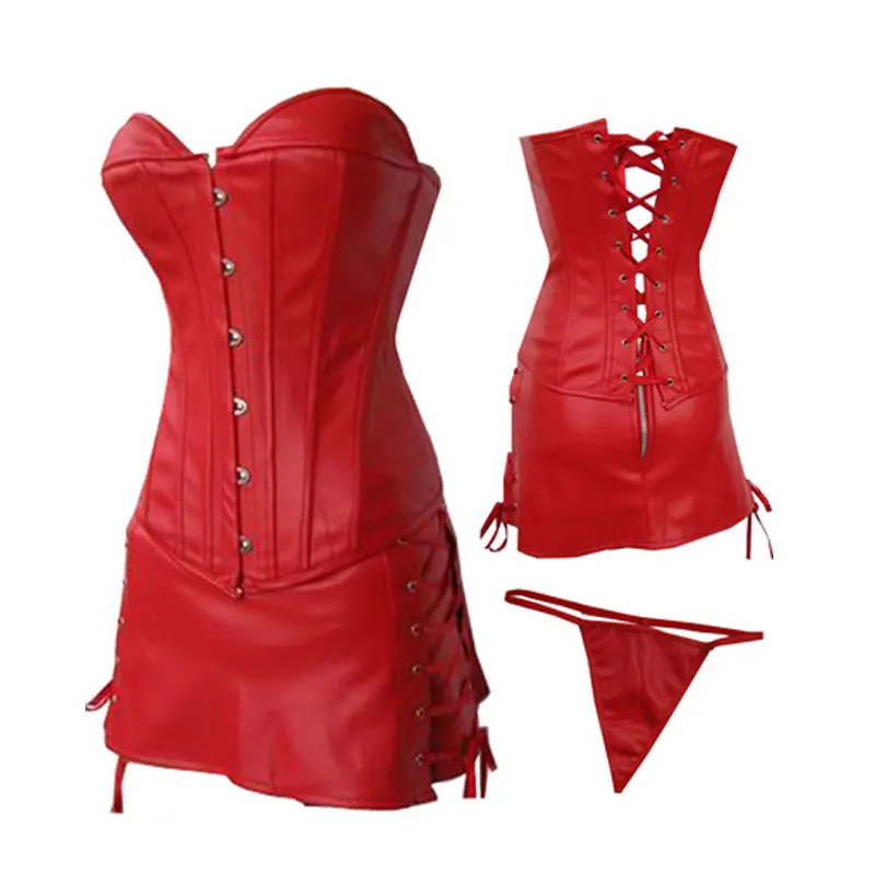 Red Leather Corset Plus Size S 6xl Leather Body Shapers Overbust Bustiers Sexy Lingerie Corset