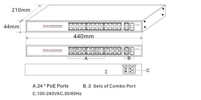 26-Порты и разъёмы комбинированный коммутатор питания через Ethernet, 24 Порты POE, 2 Порты и разъёмы 10/100/1000 M комбо Порты, IEEE 802.3af/at, poe-выход 15,4 W