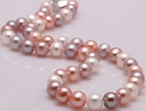 

Free shipping hot sale Women Bridal Wedding Jewelry >>17"8-9MM NATURAL SOUTH SEA GENUINE WHITE PINK MULTIC ROUND PEARL NECKLACE