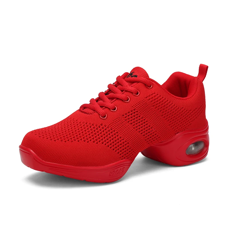 Женские хип-хоп танцевальные кроссовки с воздушной подушкой из дышащей сетки, женские красные спортивные танцевальные Dhoes, обувь для учителя джаза, латинских танцев - Цвет: Красный