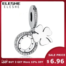ELESHE 2019 Authentic 925 Sterling Silver Lucky Day Bead Clover Charms Fit Original Pandora Bracelet Pendant DIY Jewelry Making