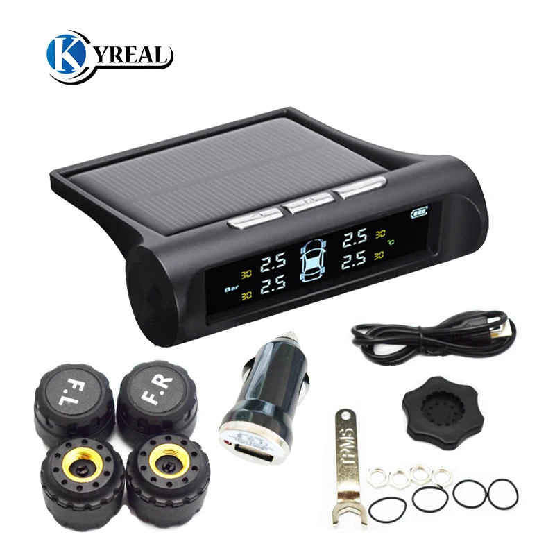 TPMS Solar Wireless Car Tire Pressure Indicator 4 External Sensor Energy Display LCD Screen Car Alarm System 1 (1)