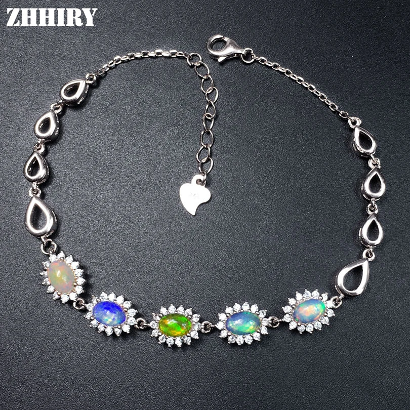 

ZHHIRY Natural Opal Bracelet Solid 925 Sterling Silver Gem Stone Women Jewelry Fire Gems Color Prom Jewelry