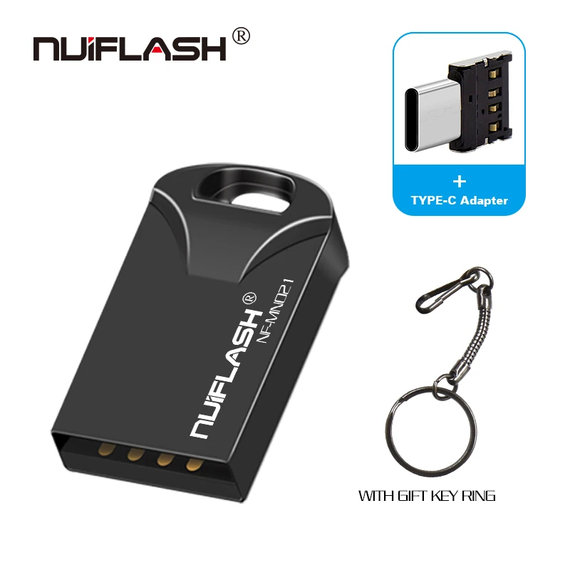 Nuiflash usb флеш-накопитель, 64 ГБ, металлический USB 2,0, серебристая флешка, 4 ГБ, 8 ГБ, 16 ГБ, 32 ГБ, u-диск, флешка, 128 ГБ, флешка, ключ - Цвет: gray-typec