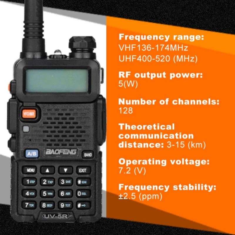 BaoFeng иди и болтай Walkie Talkie “иди и UV-5R двухстороннее любительский радиопередатчик BaoFeng UV5R 128CH 5 W VHF UHF 136-174 МГц & 400-520 МГц