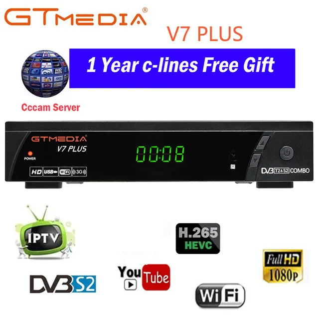 

GTmedia V7 Plus Combo dvb-t2 dvb-s2 Satellite Receiver Suport H.265 PowerVu Biss Key Ccam Newam Youtube USB Wifi 1080P full HD
