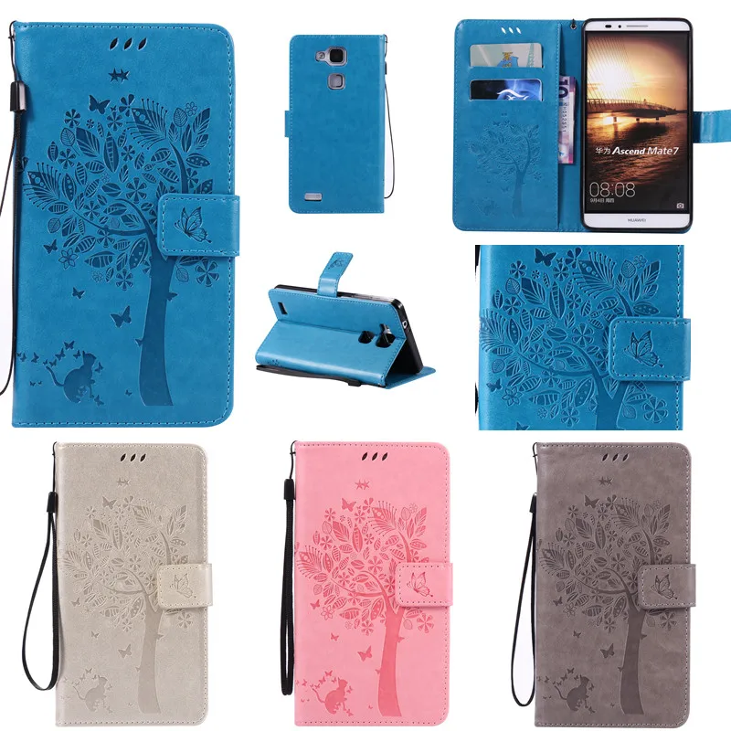 

For Huawei Mate7 Mate8 Luxury Cute Cartoon Love Cat and Tree Wallet Flip Fundas Case For Huawei Ascend Mate 7/ Mate 8 Back Cover