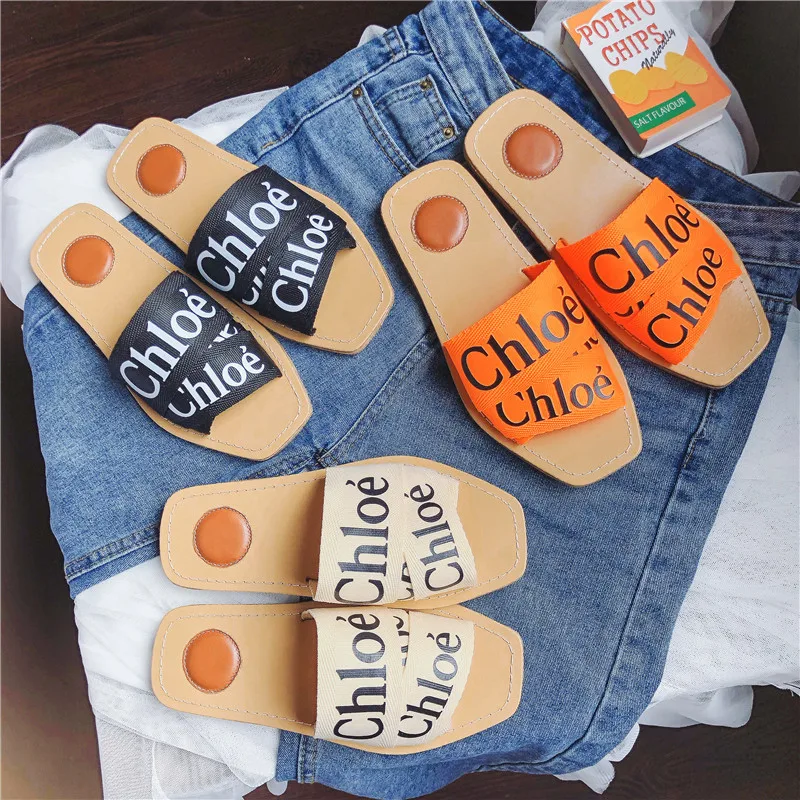 

2019 new zapatos mujer novely outdoor Women slippers letters square head open toe ladies platform slides pantoufle femme