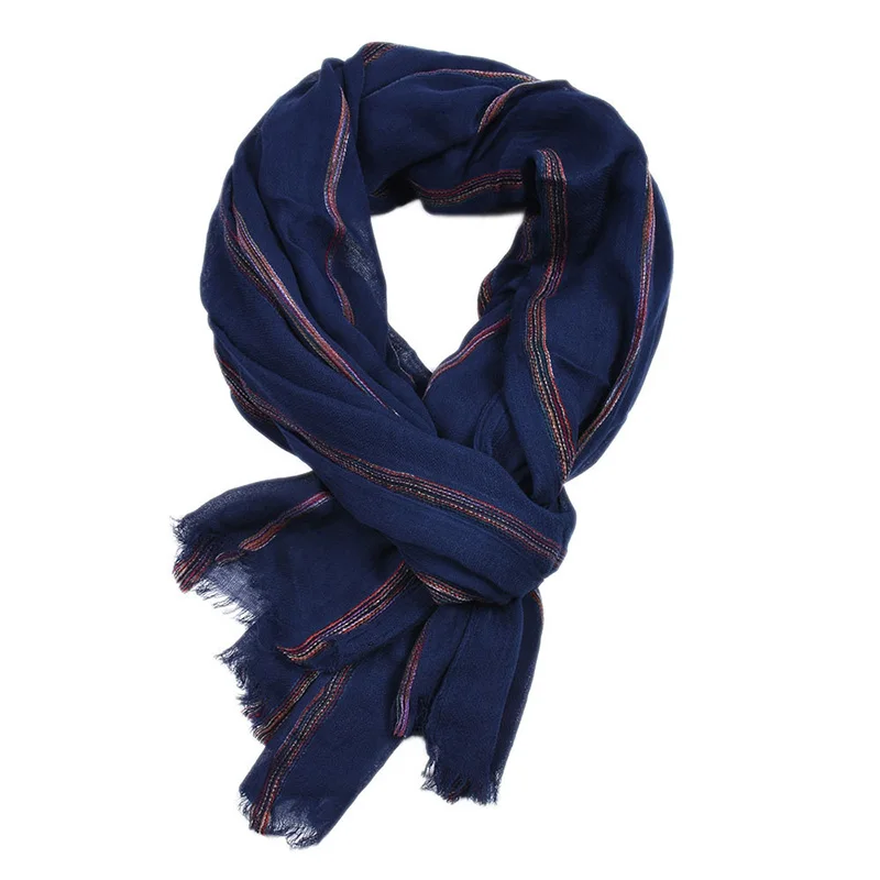 190 см* 95 см, мужские шарфы, хлопок, лен, в полоску, Одноцветный, длинный шарф, обтягивающий, мягкий, теплый, шаль, весна, осень, зима, обтягивающий, тканый, морщин - Цвет: KT095-10