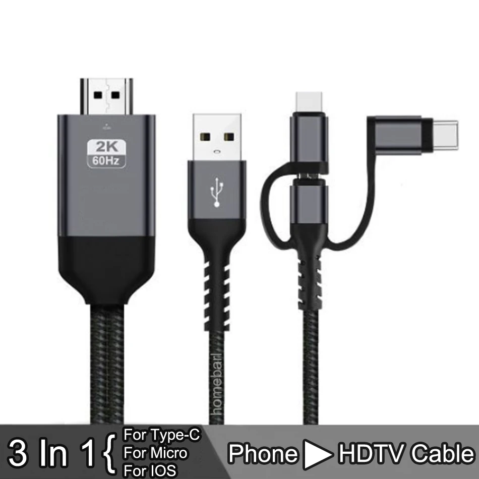 HOMEBARL 2 м 3 в 1 для iphone IOS Micro type C до 2 к HDMI HD ТВ кабель HD видеоигры цифровой ТВ AV преобразователь усилителя адаптер