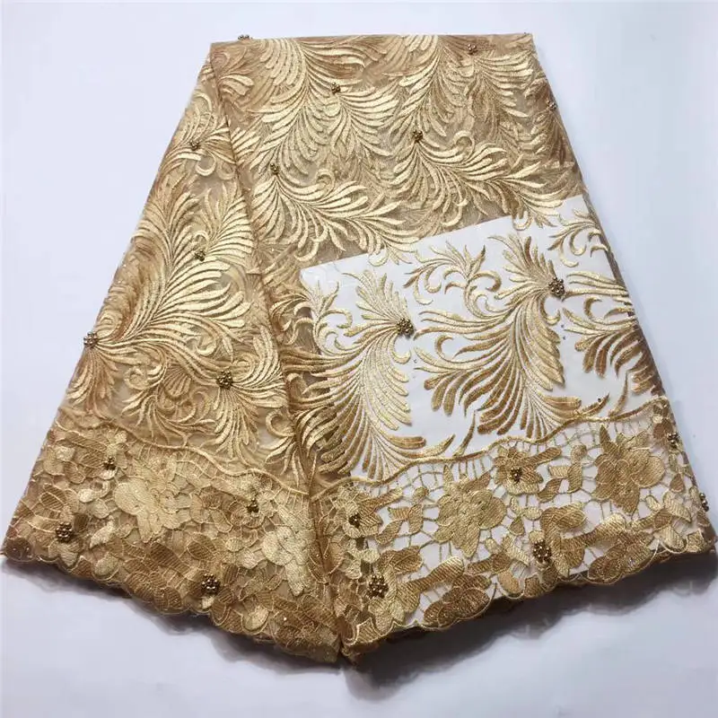 

Nigerian Lace Fabrics For Wedding NEW Mesh Lace Fabrics For Women Dress GOLD cheap price lace fabric