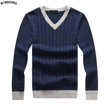 Хлопок наивысшего качества г. Модные осенние мужские Длинные рукава v-образным вырезом пуловеры вязаные свитера повседневные мужские свитера тонкий топы