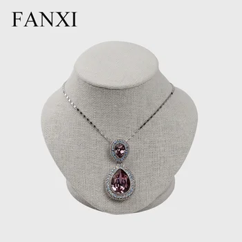 

FANXI Short Creamy -White Linen Pendant Necklace Display Stand Bust for Showcase Mannequin Jewelry Organizer Hot Selling