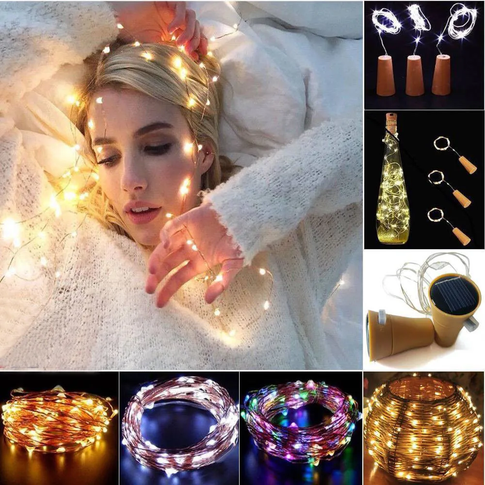 

20#2PCS 2M Best Selling Solar Cork Wine Bottle Stopper Copper Wire String Lights Fairy Lamps Outdoor Party Decoration Home