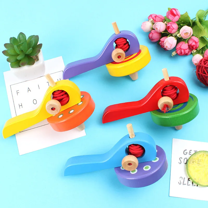 Деревянный гироскоп классика тяга Детская развивающая игрушка мультяшный