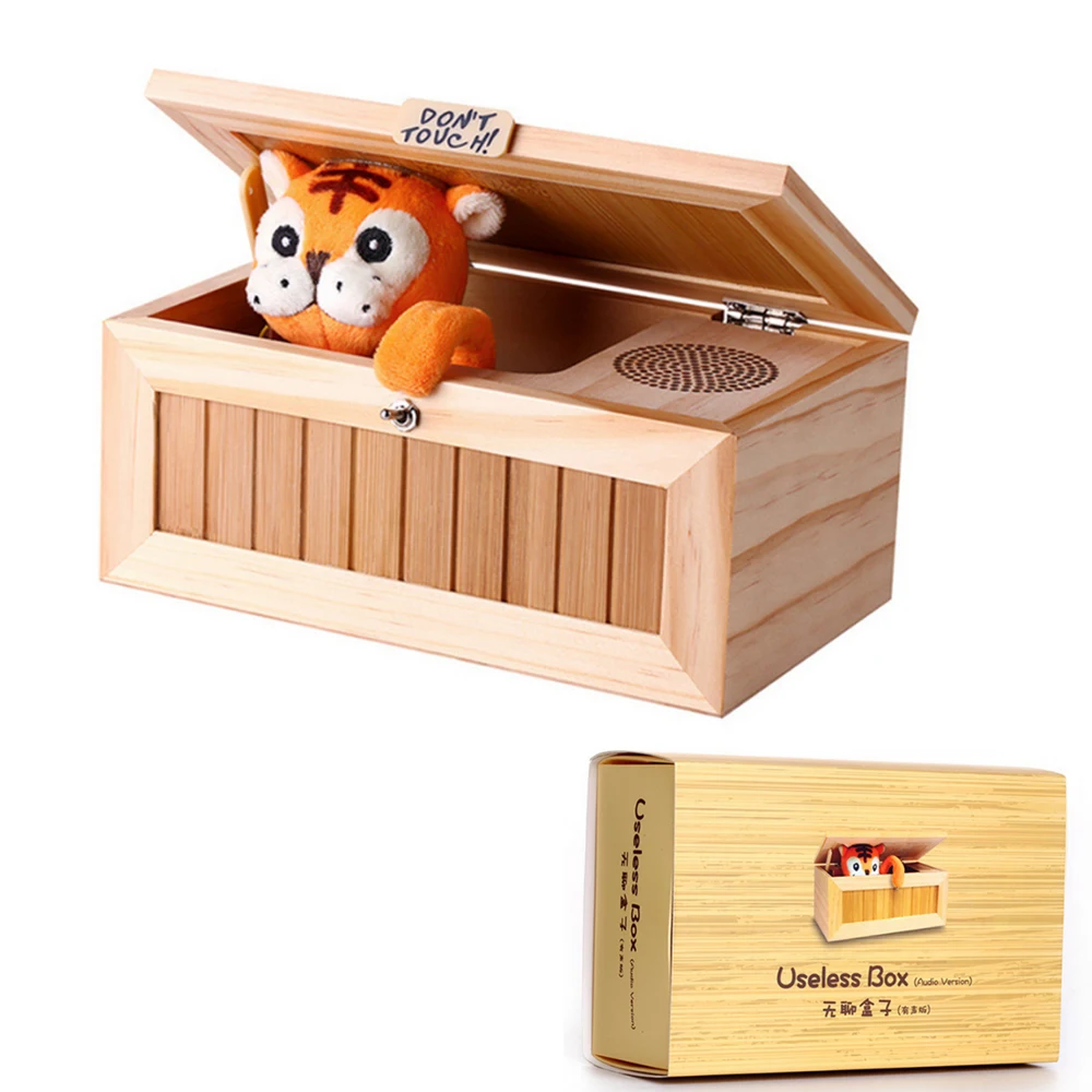 

Upgrade Wooden Electronic Useless Box with Sound Cute Tiger 10 Modes Funny Toy Gift Stress-Reduction Desk Decoration