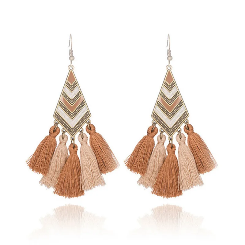 Women Ethnic Style Earrings Long Cloth Tassel Dreamcatcher Earring