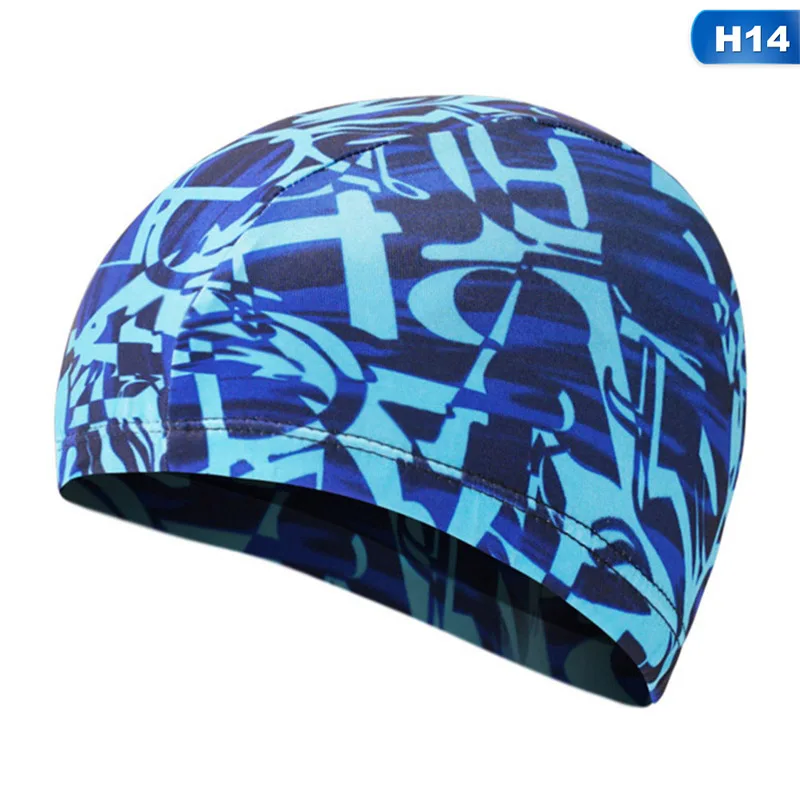 Hot Stylish Unisex Swimming Cap Waterproof Flexible Swim Pool Hat For Adult Men Women Kids 1PCS Elastic Fabric Swim Cap - Color: 14