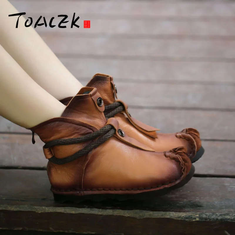 

Original autumn new retro ethnic style leather high quality velvet back flat zipper in the boots women