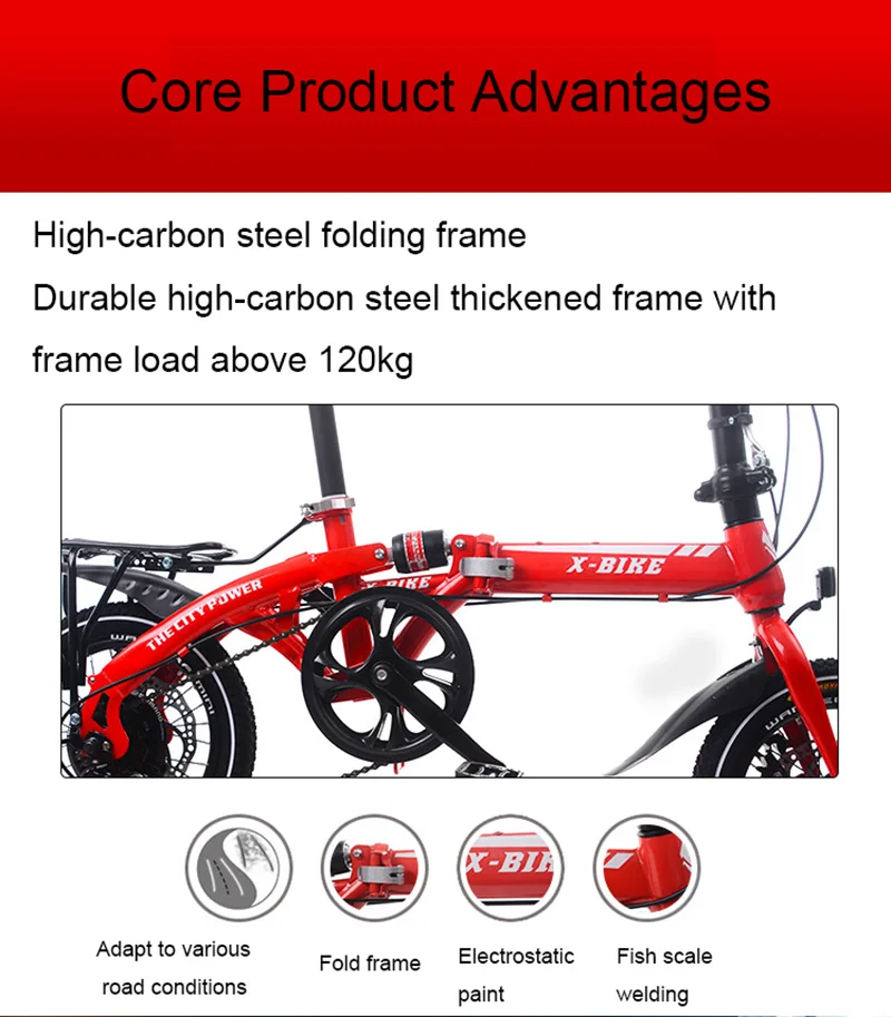 Clearance Adult Folding Bicycle Speed Change Two-Disc Brake 14-Inch Folding Car Small Portable Student Leisure Bicycle 4