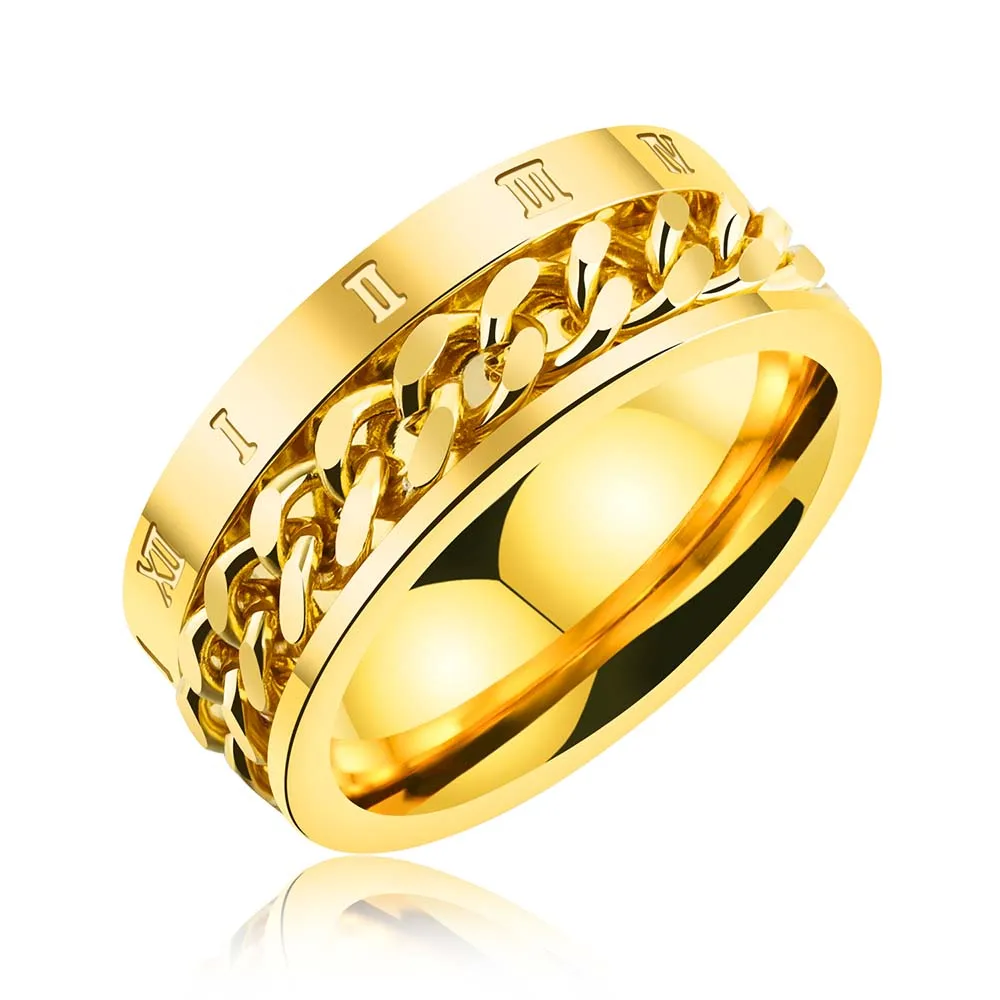 

JeeMango Titanium Steel Personality Roman Numerals Ring Punk Design Unique Chain Spinner Rings Jewelry For Boy Men Anillo OGJ570