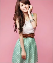 FANALA Women Dress Summer 2017 Sweet Lace Chiffon Polka Dot Lovely Sundress O Neck Sleeveless Mini Dress Vestidos With Belt