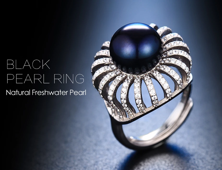Натуральным черный жемчуг кольцо для женщин, Модные украшения 7-12 мм Большой естественный пресноводный жемчуг с циркон кольцо, 14 Стиль выбрать