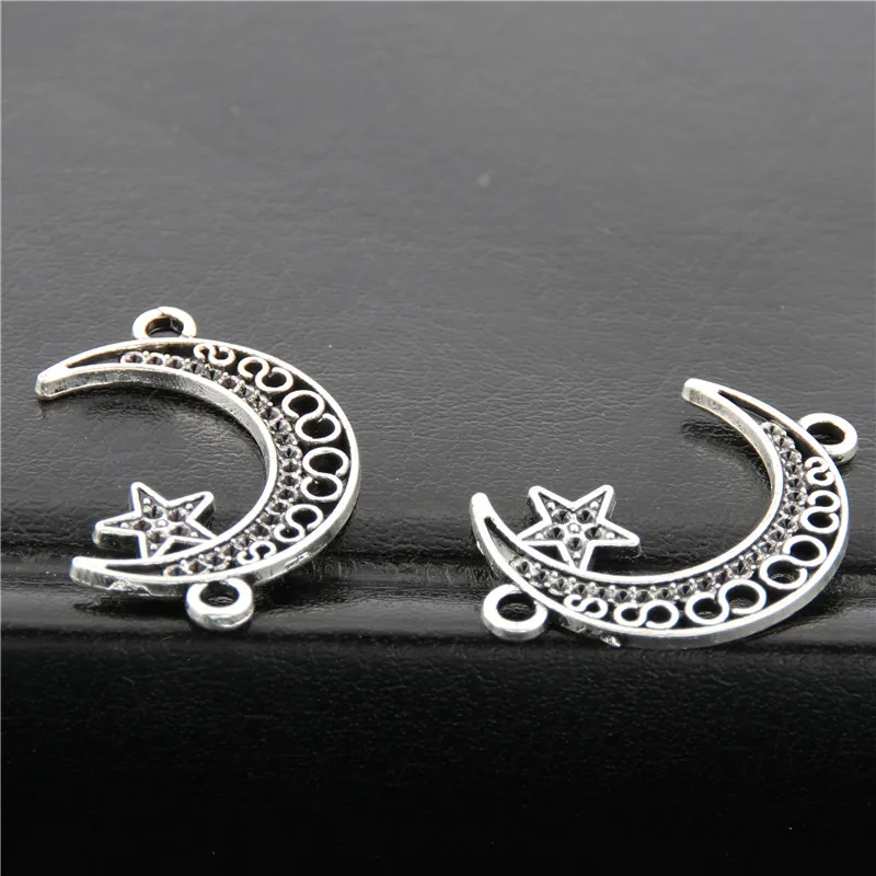 

30pcs Antique Silver Connector Moon Star Charms Pendant For Jewelry Making Bracelet Accessories DIY Handmade A2691