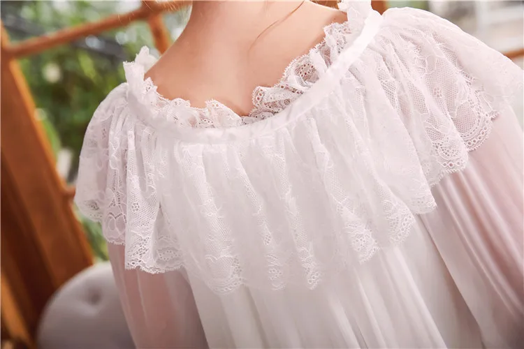 Sexy night dress women long sleeve mesh nightgown