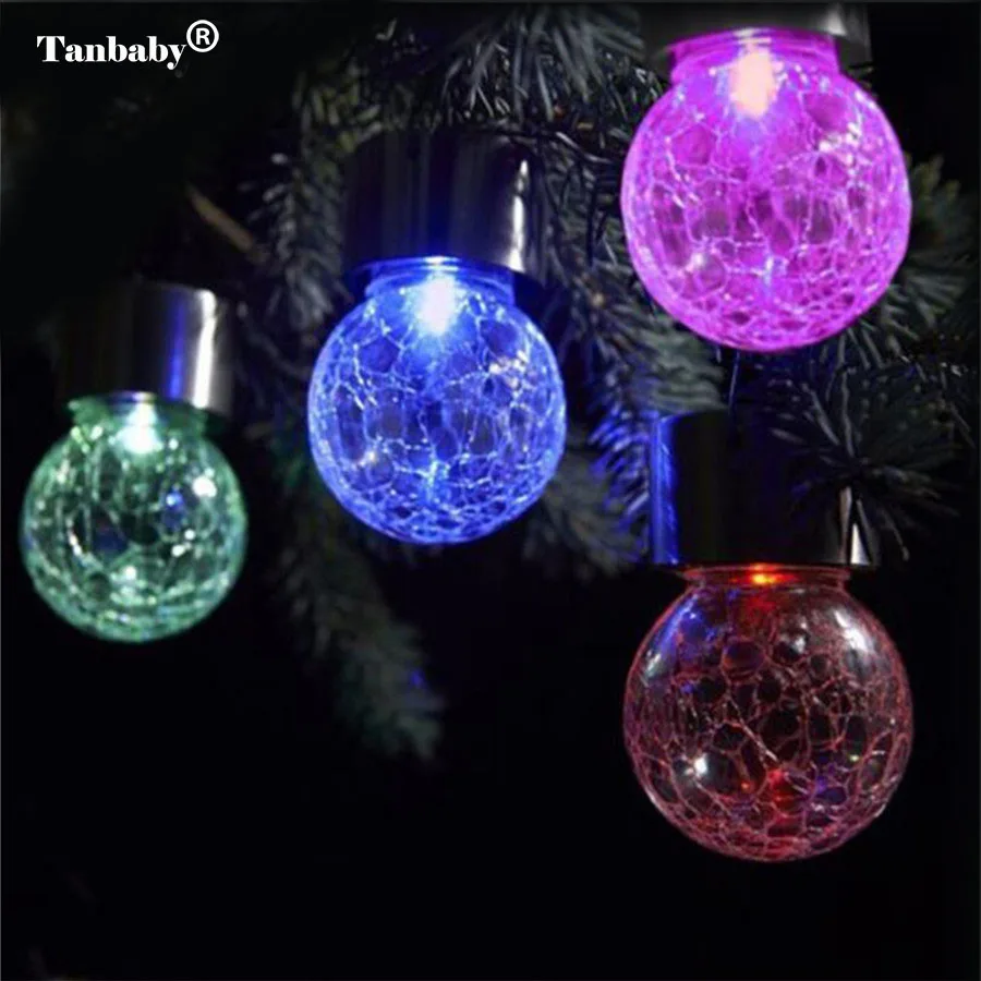 

4pcs/lot Crack Ball Solar powered Hanging Lights RGB Changing Outdoor decorative Window Garden Lawn Path Light