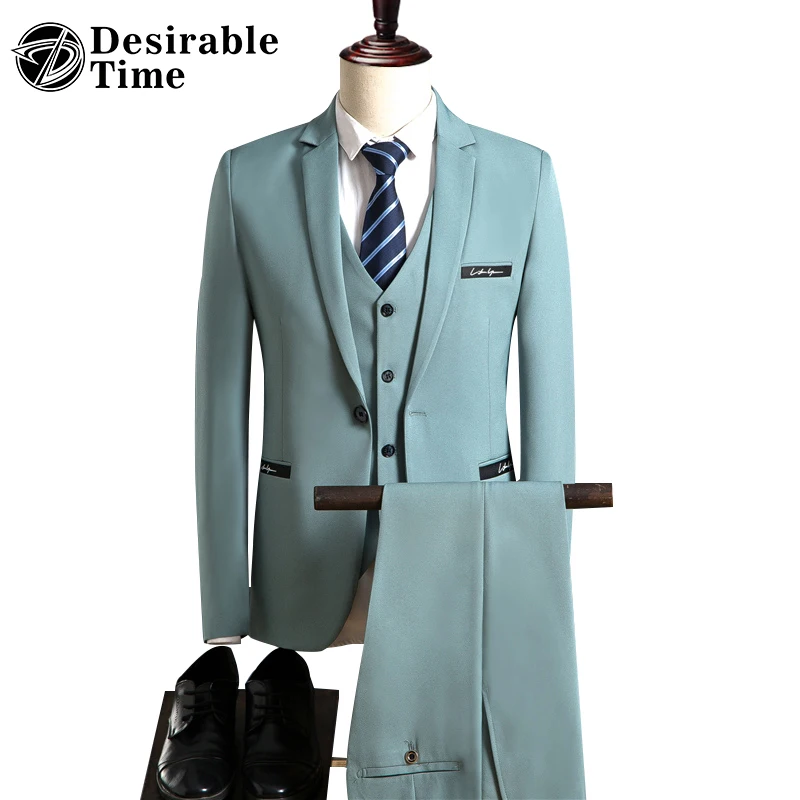 Британский стиль зеленый костюм-смокинг для Для мужчин Терно Masculino Slim Fit Комплект