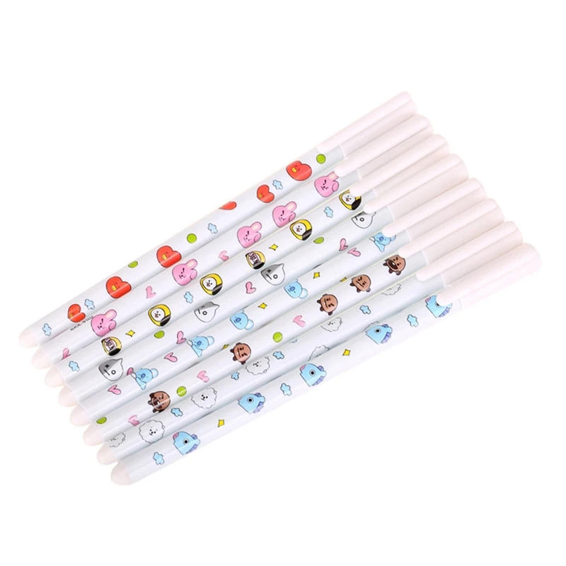 

8 Style Gel Pen BTS Bangtang Boys Marker Pencil Shooky Tata Chimmy Painting Tools Kawaii Stationery Pen For Child Black Ink