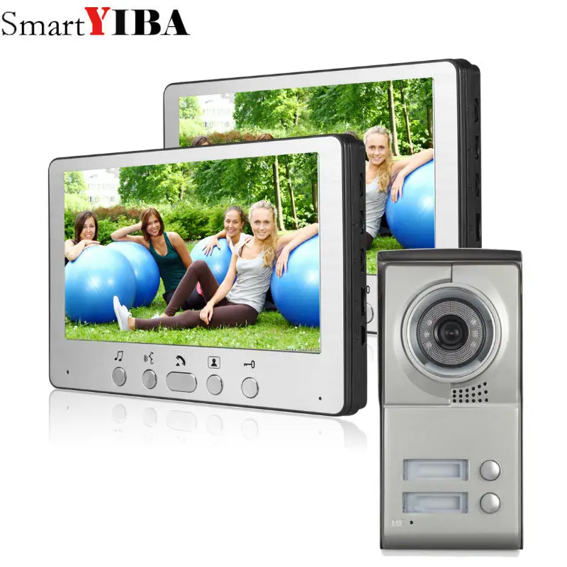 SmartYIBA 7\ Color Apartment Doorbell Doorphone Video Intercom 1 Outdoor Camera+2 Monitors for 2 Family / House