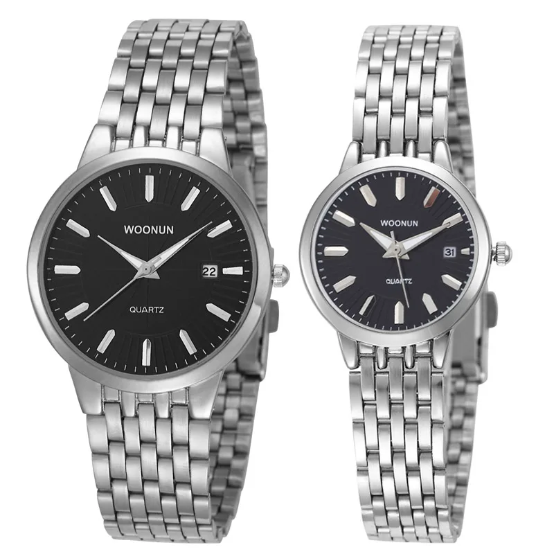 Подарок на день Святого Валентина, модные часы для влюбленных, WOONUN, известный бренд, роскошные часы для женщин и мужчин, полностью Стальные кварцевые ультра тонкие часы для пары - Цвет: 8036QSB
