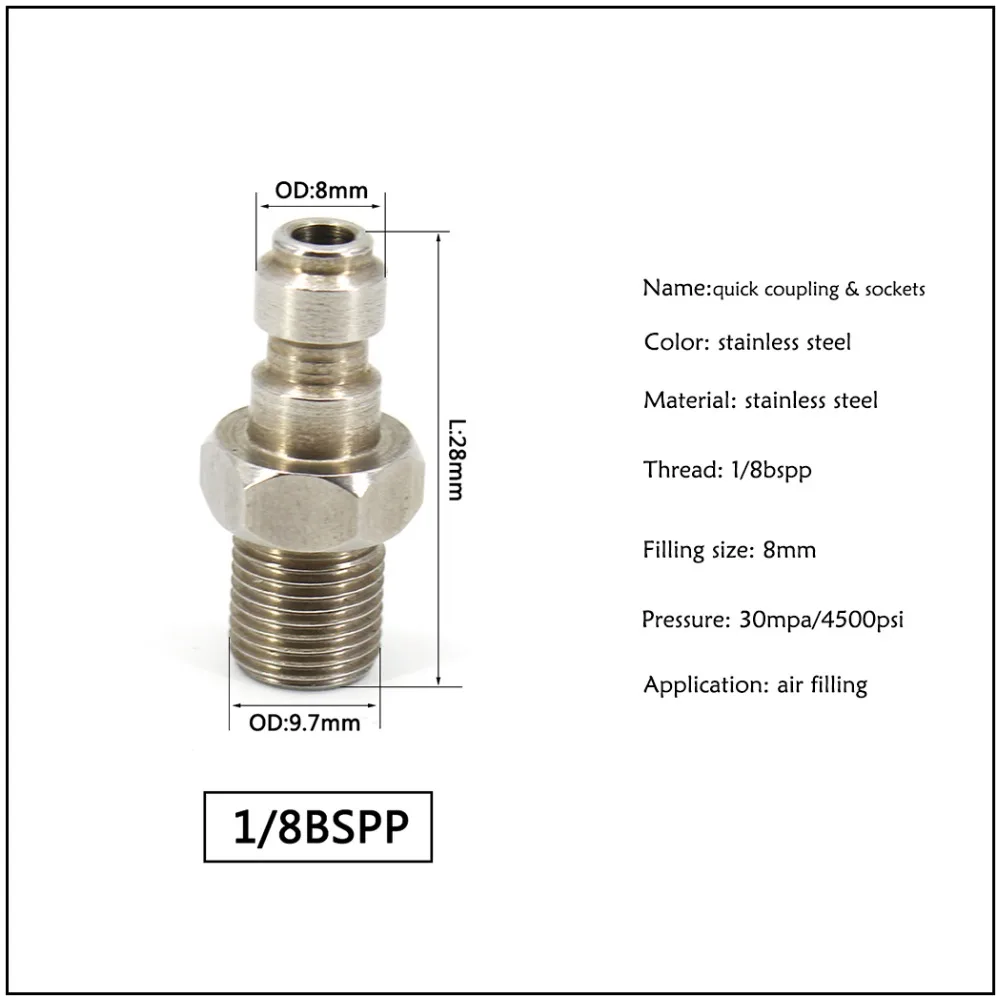 PCP Airforce Пейнтбол высокого давления 1/8BSPP M10x1 1/8NPT разъем из нержавеющей стали 8 мм